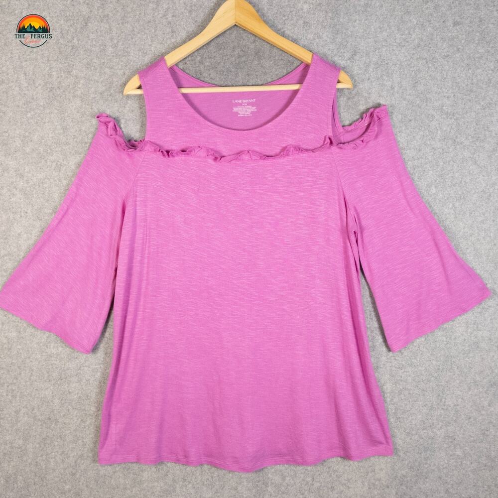 Lane Bryant Blouse Top Pink Cold Shoulder Cottagecore Women's Plus Size 14/16